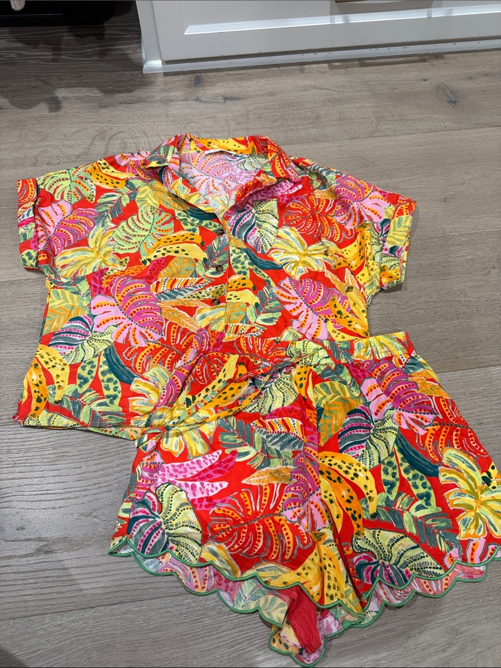 Karlie Tropical Leaf Print Matching Set - Red Multicolor